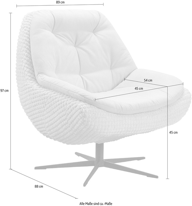 exxpo - sofa fashion Drehsessel »Dim, Loungesessel im Materialmix, Design und Komfort, Solitärmöbel« Drehsessel bequem gepolstert mit elegantem Metall-Sternfuss