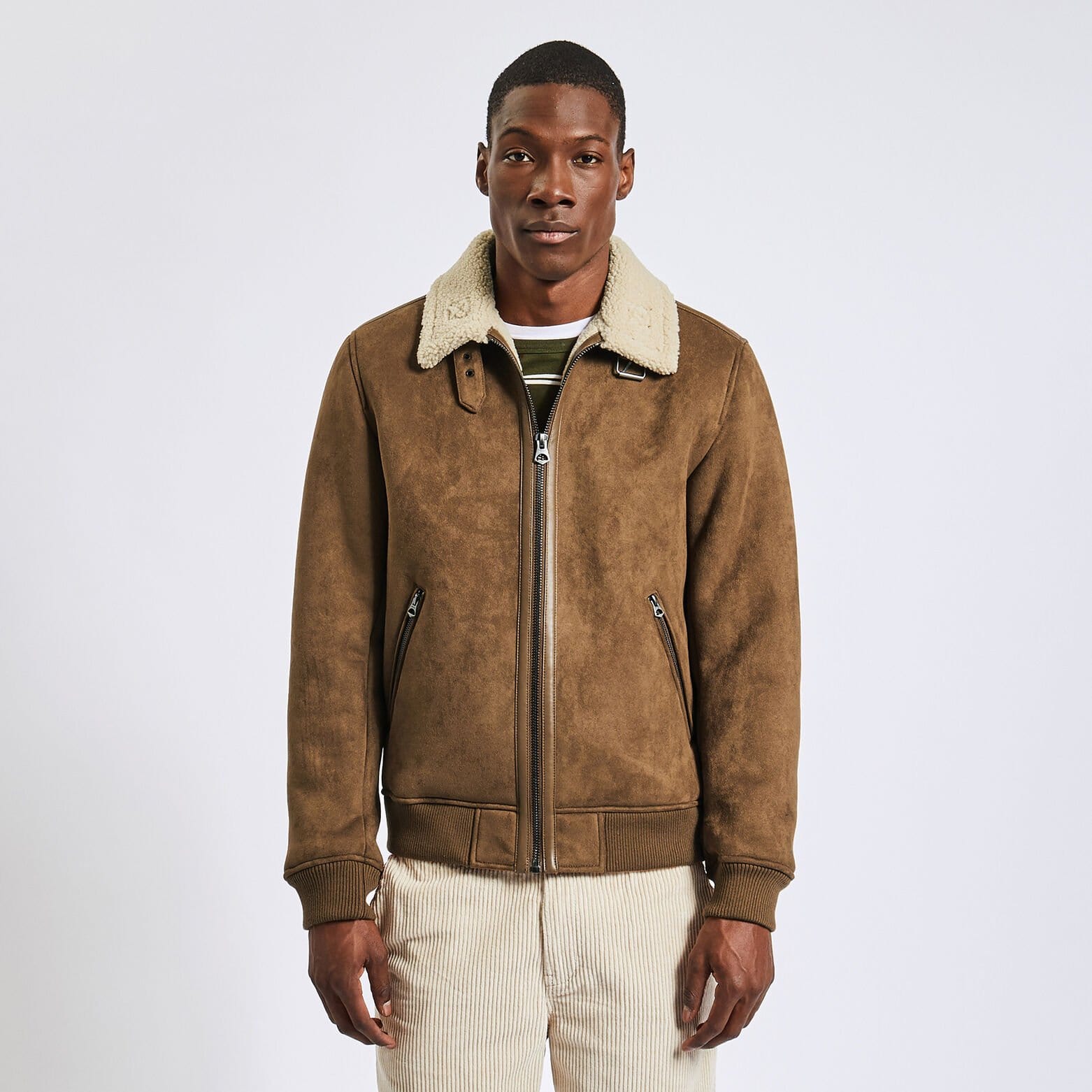 Blouson aspect velours col et doublure moutonné Camel