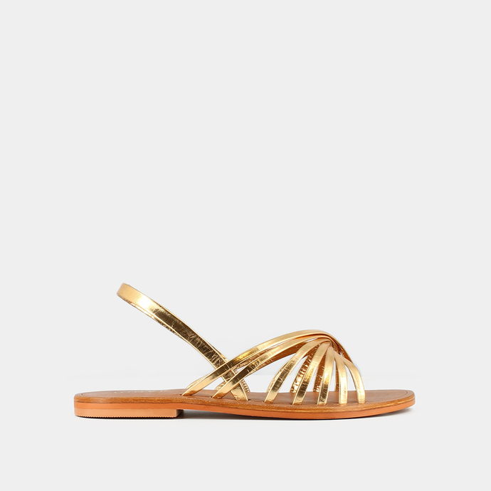 Sandales à brides et bouts ouverts  en cuir métallisé or