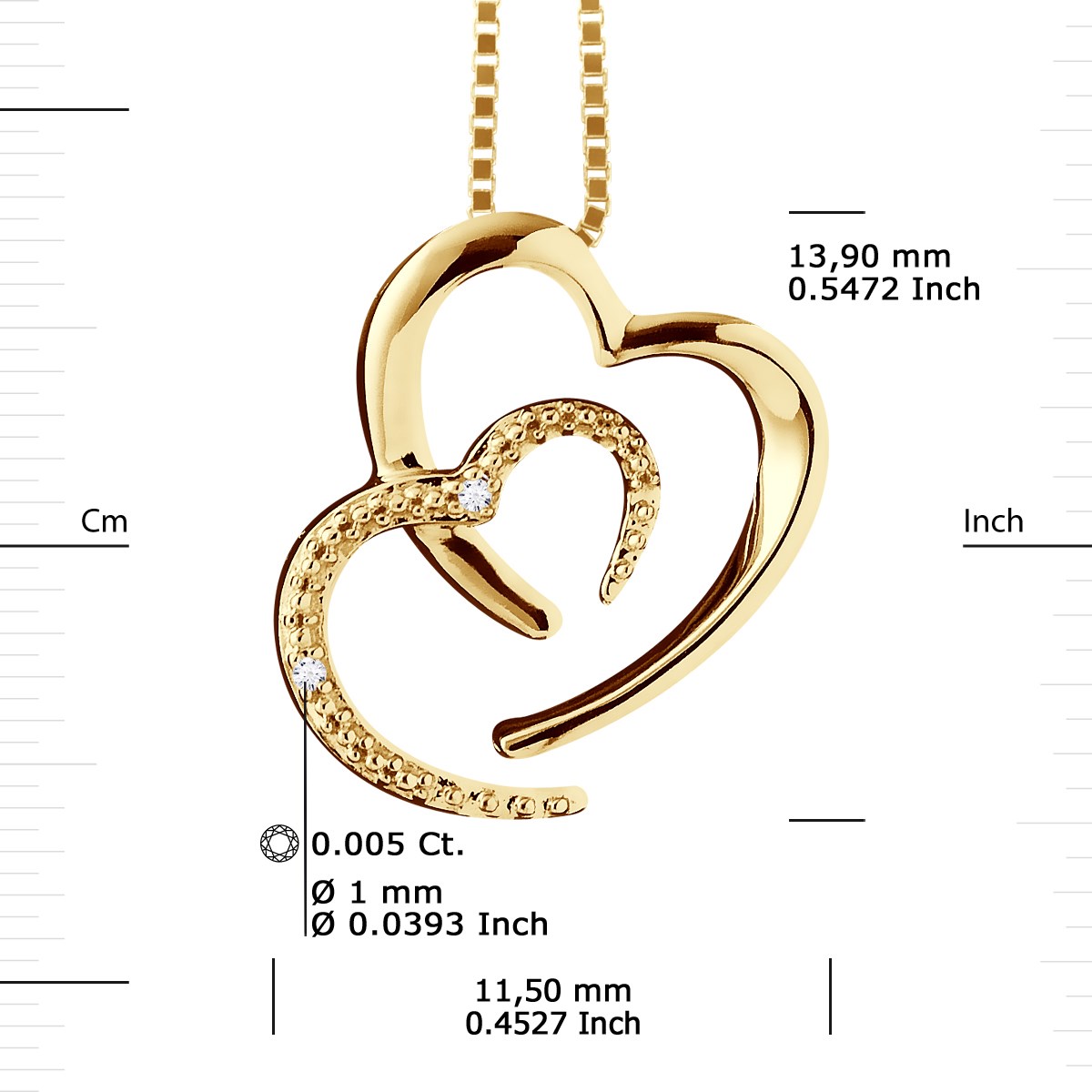 Collier 2 HEARTS Diamants 0,010 Cts Or Jaune