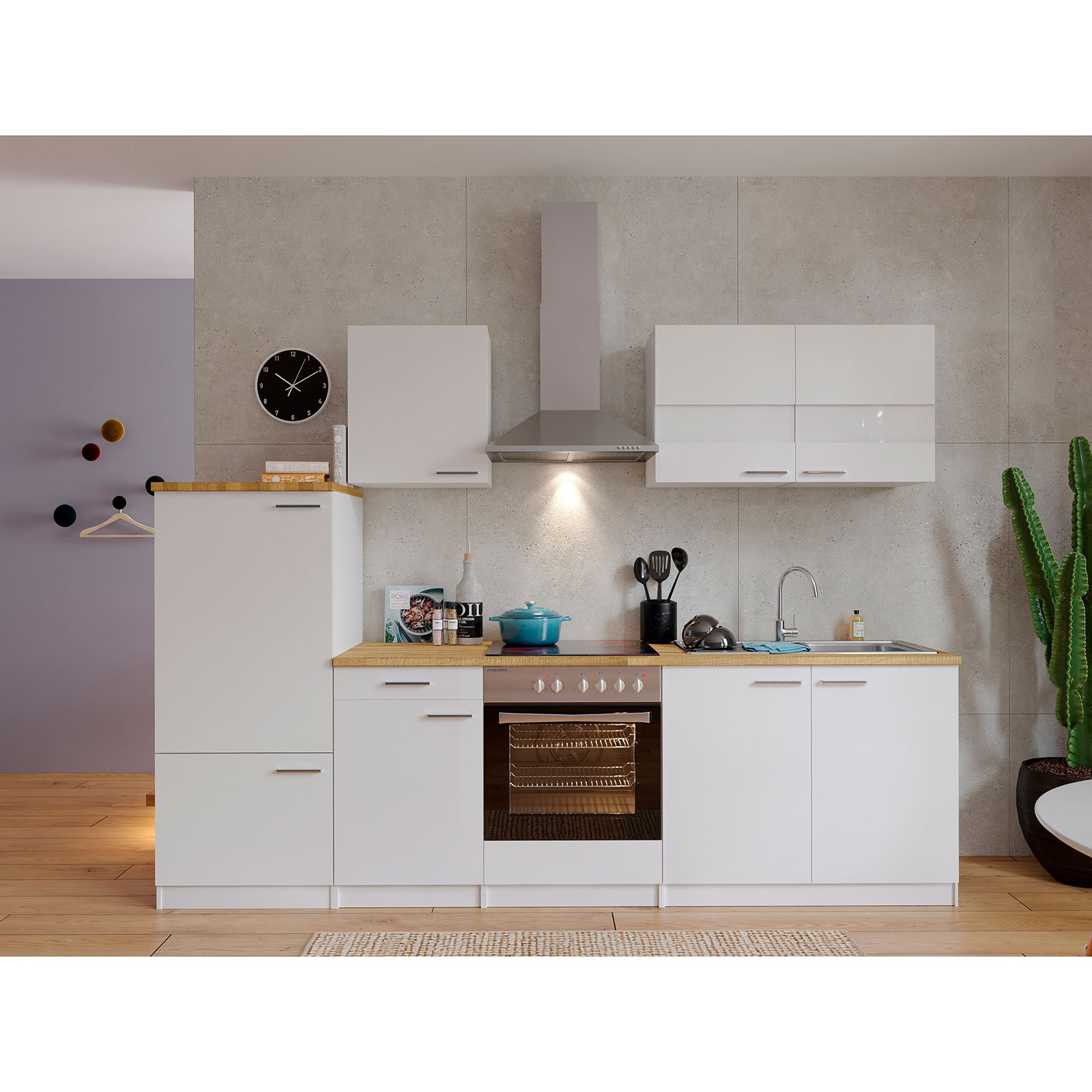 RESPEKTA Küchenblock - weiß - mit E-Geräten - 270 cm