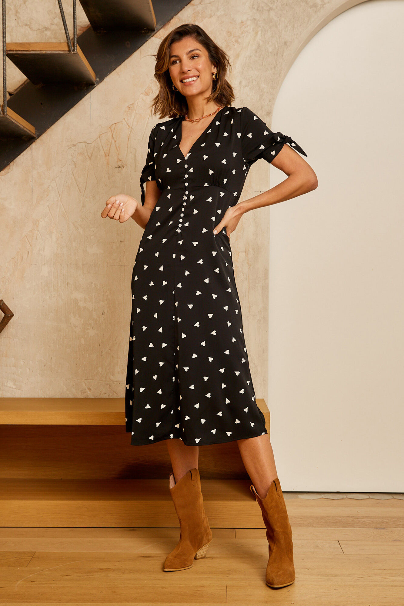 Vestido preto com corações - Preto