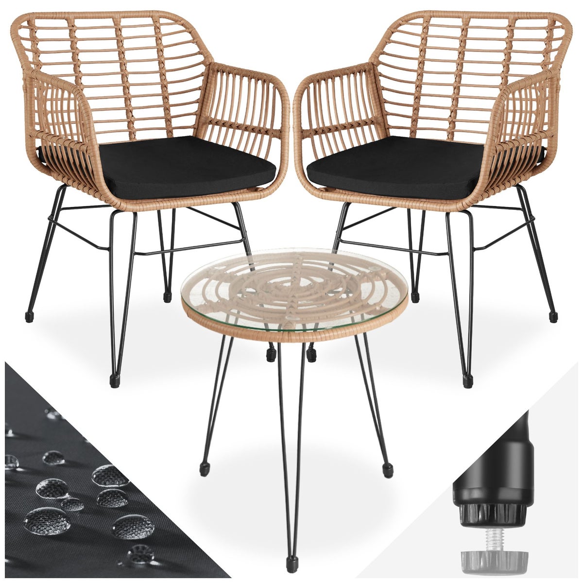 tectake Molfetta rotan zitgroep voor 2 personen, delicaat design