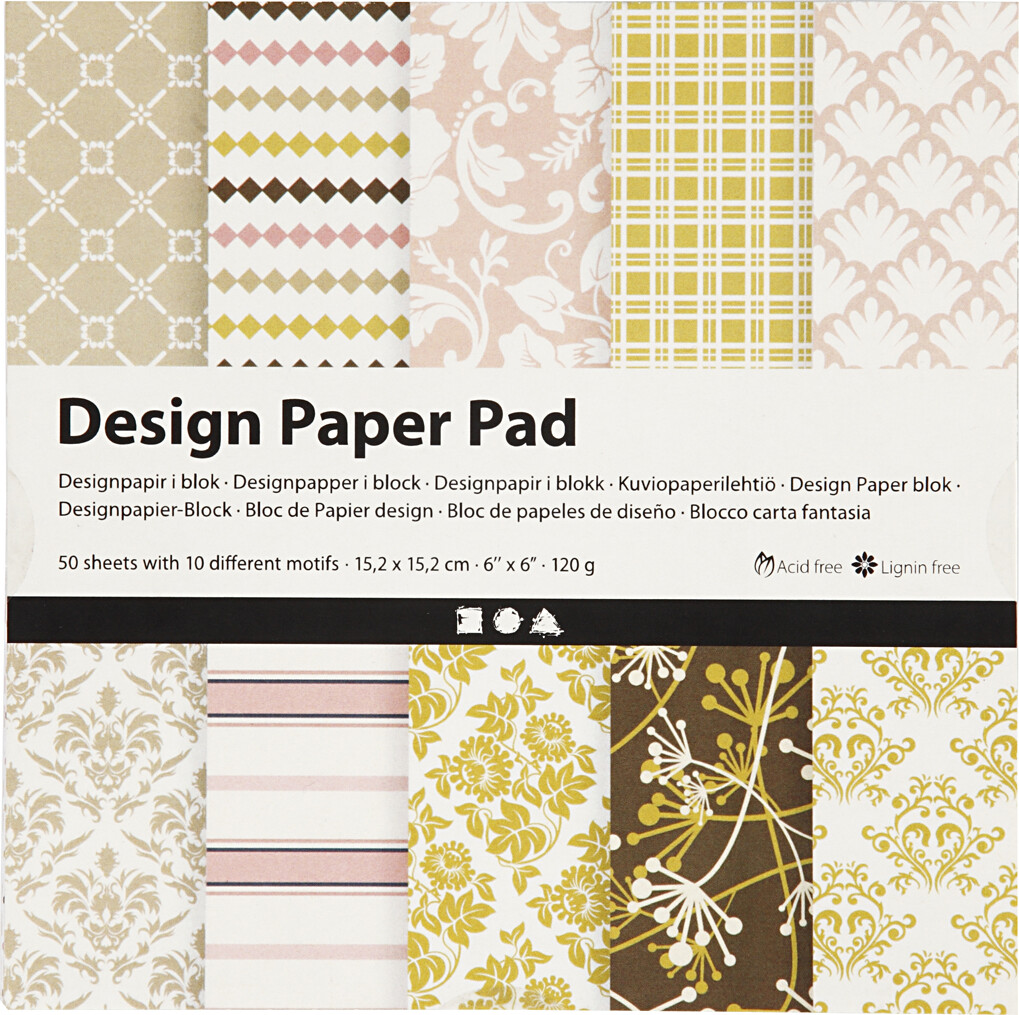 Designpapir I Blok - 15,2X15,2 CM - 120 G - Grøn - Rosa - 50 Ark