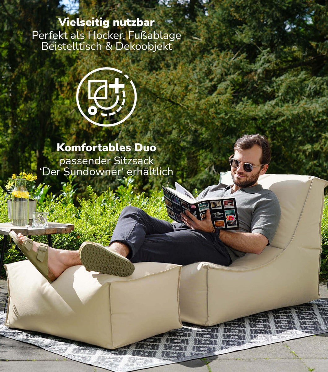 mokebo Buitenpoef of Kruk in Beige met Waterafstotende Beschermhoes 'The Calm One', Voetenbank met EPS-korrelvulling en Hoes