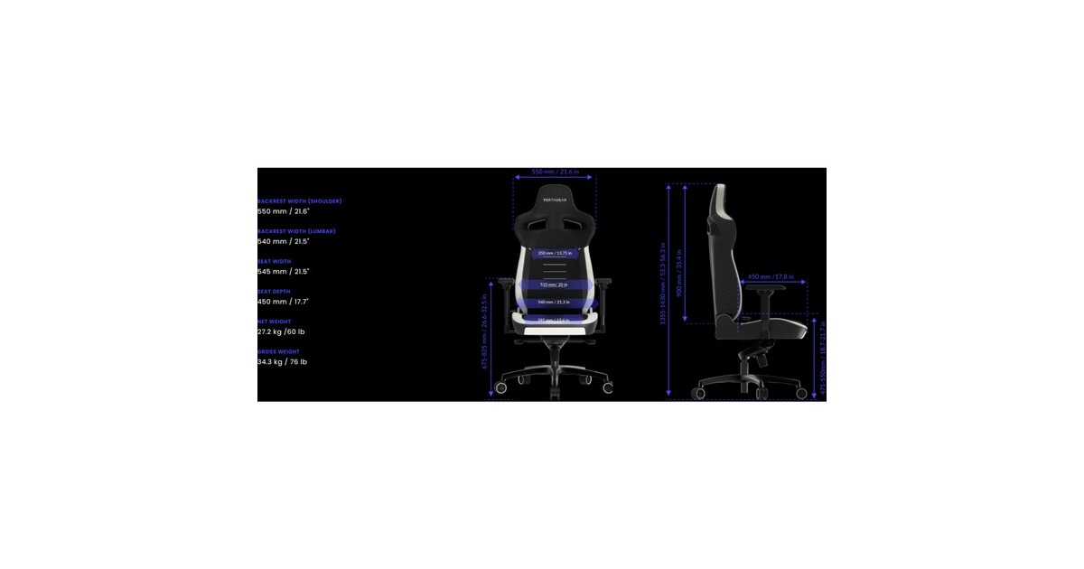 VertagearPL4800 gamestoel  (Zwart/wit, ContourMax Lumbar, VertaAir, Hygennx)
