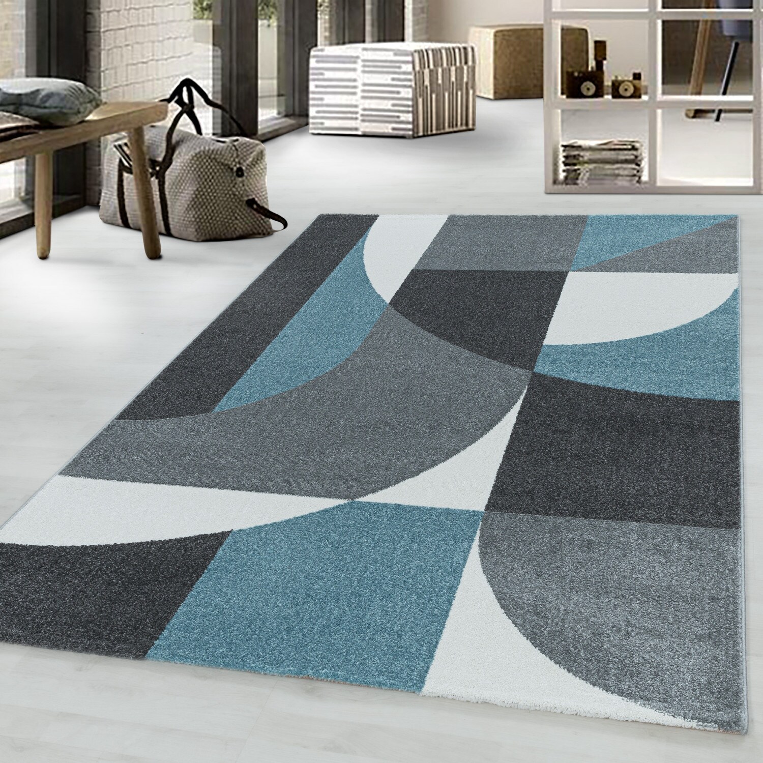 Modern Designer Kurzflor-Teppich - Geometrische Muster, Pflegeleicht, Ideal fürs Wohnzimmer