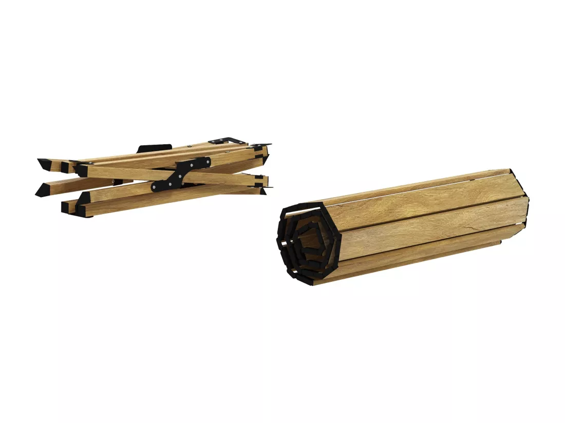 Table de camping pique-nique pliable - plateau enroulable - acier alu aspect bois naturel
