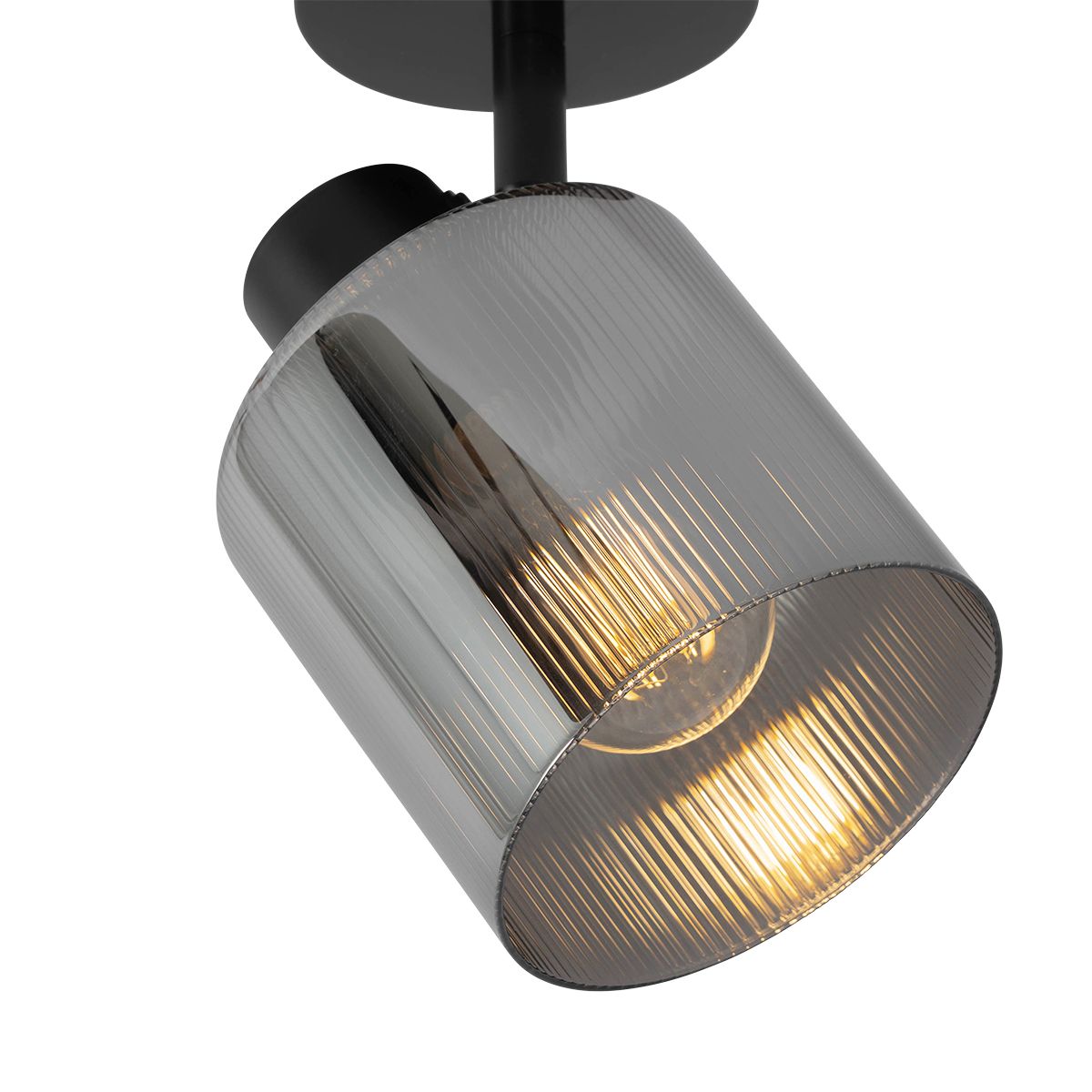 Art Deco plafondspot zwart met smoke glas verstelbaar - Laura