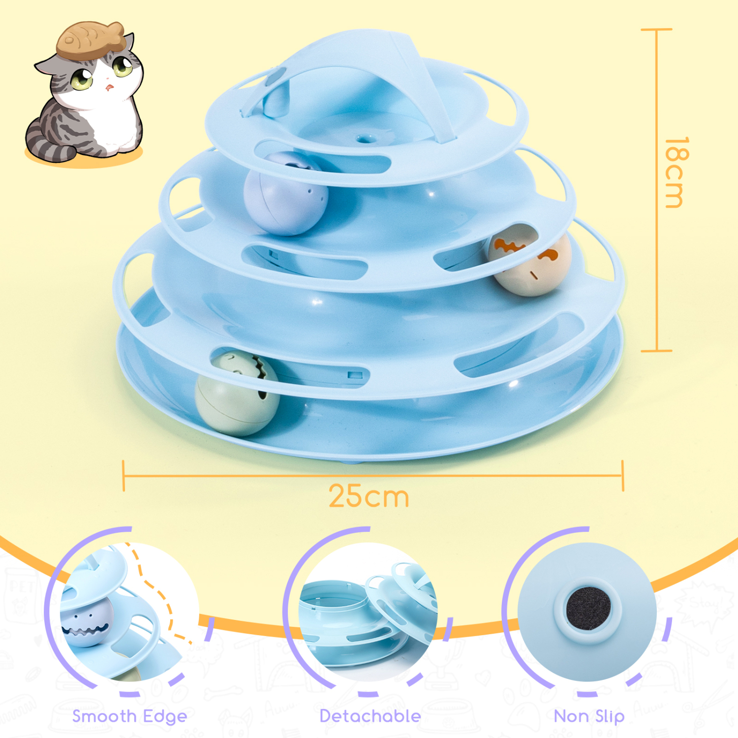 Brinquedo para Gatos Nobleza, Torre Interativa com 4 Bolas e 3 Níveis, Torre Interativa para Gatos