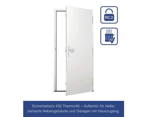 KSI Thermo46 veiligheidsdeur 1000x2125 mm DIN rechts RC2 incl. RVS langschildkrukgarnituur, profielcilinder