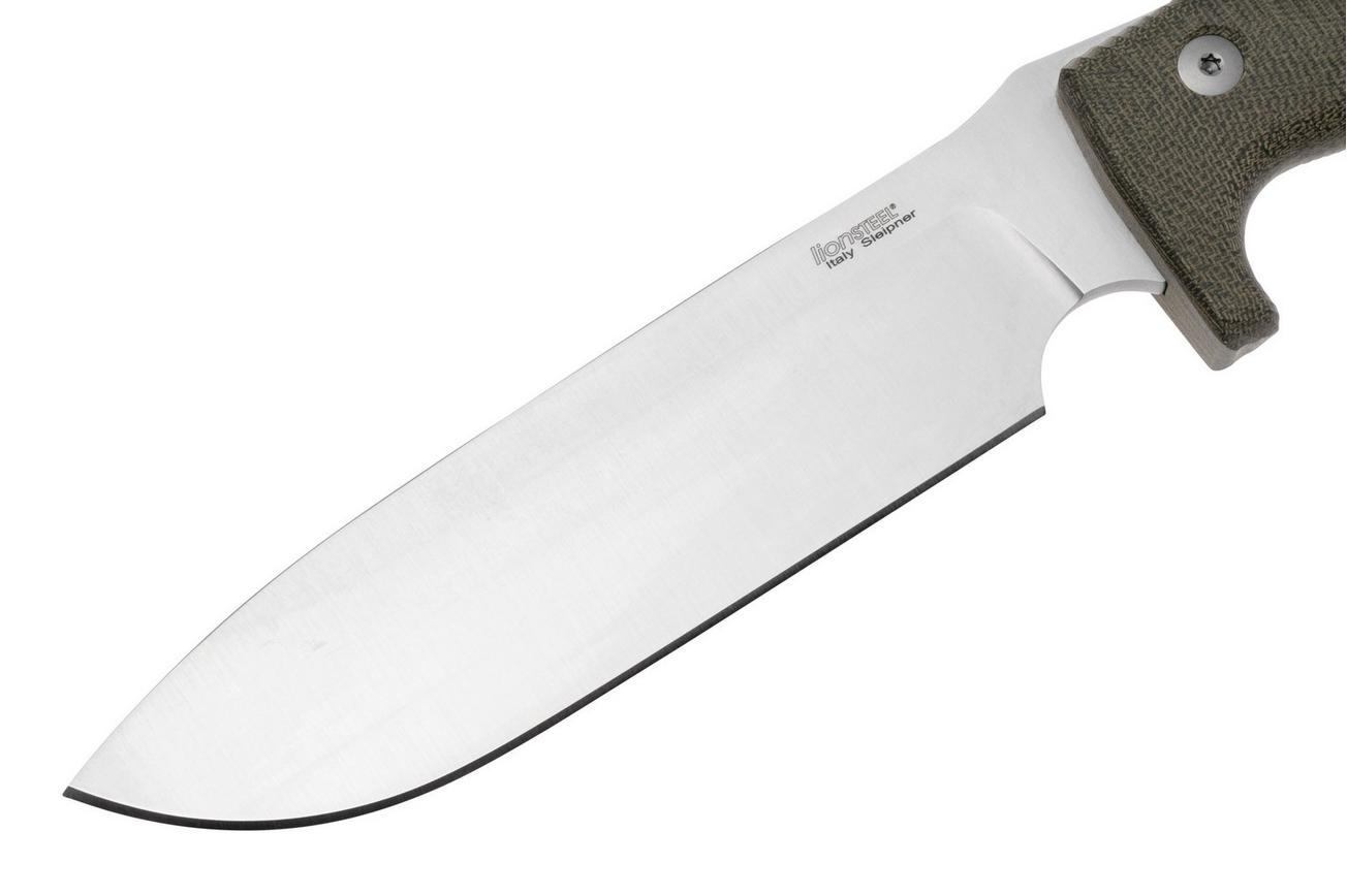 LionSteel M7 CVG Satin, Green Canvas Micarta vaststaand mes, Molletta design