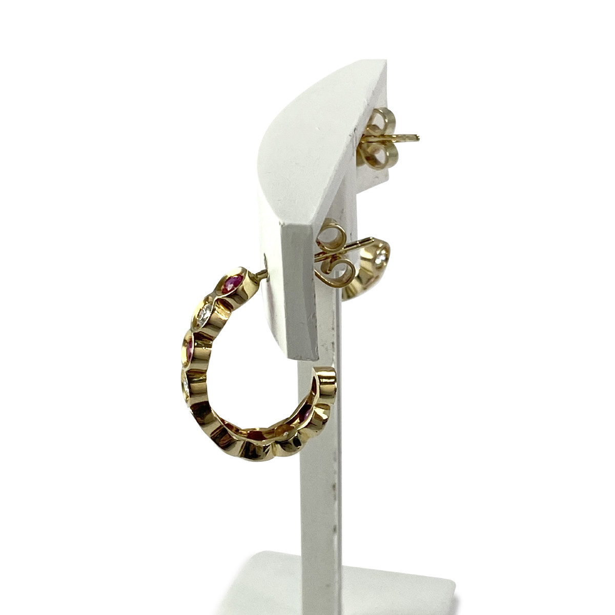 Boucles d'oreilles d'occasion or 585 jaune diamants et rubis