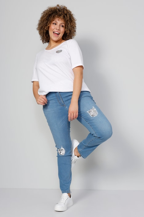 Jeans, Slim Fit, destroyed mit Pailletten, 5-Pocket