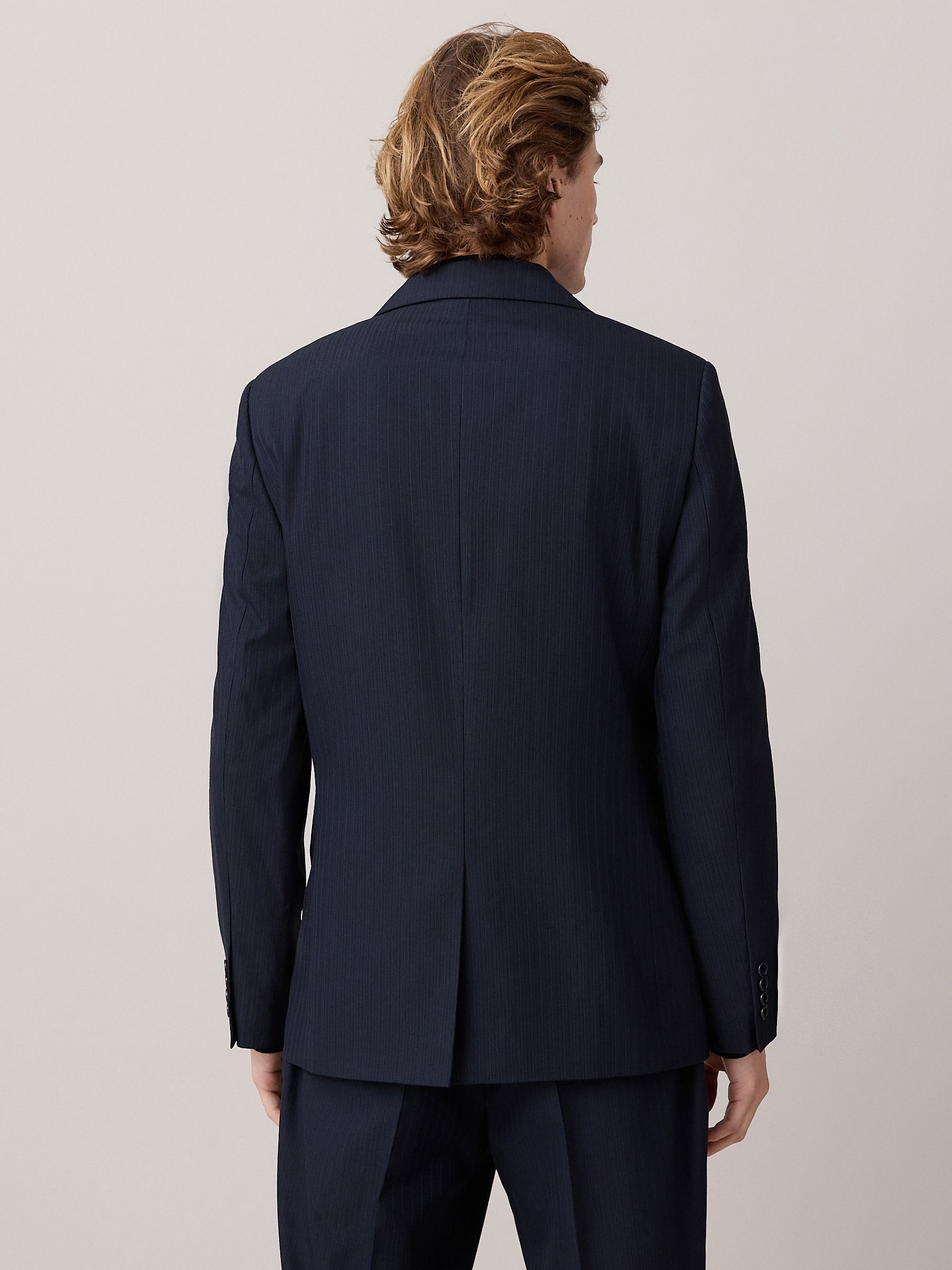 Donkerblauw - Double breasted gestreepte jack
