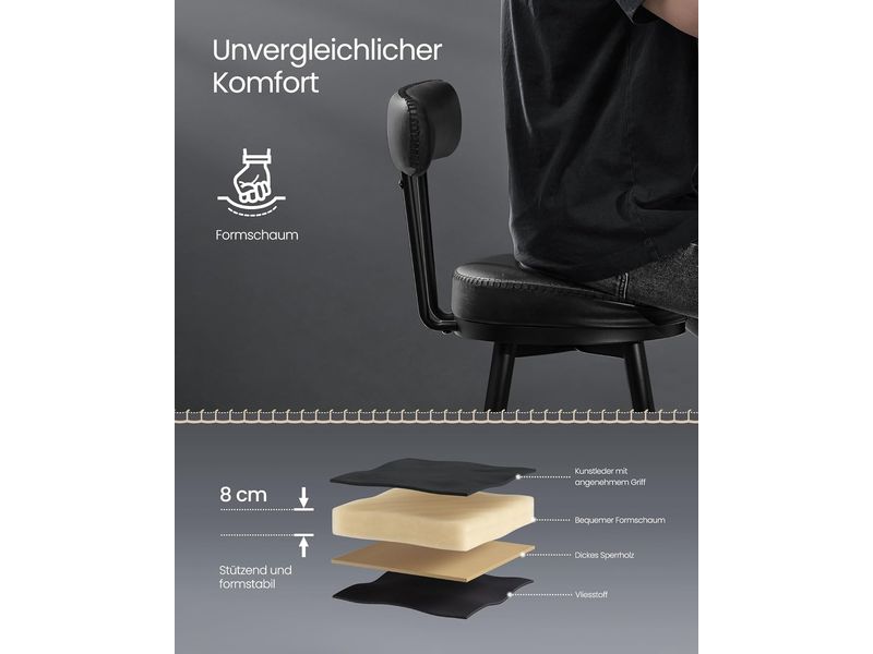 VASAGLE Barhocker 2er Set 54 x 90.5 cm, Schwarz Stabile Barstühle