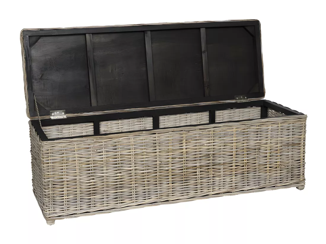 Coffre de rangement en kubu - L130 x P45 x H44 cm - Gris naturel - GAO