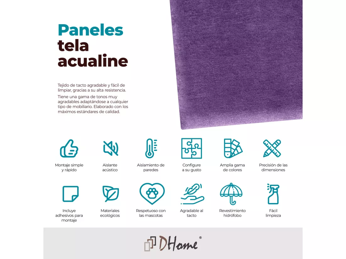 DHOME Lot de 1 Panneaux muraux en tissu auto-adhésifs Panneaux muraux absorbants acoustiques Protection contre les chocs (Lilas, 60x20cm, x1)