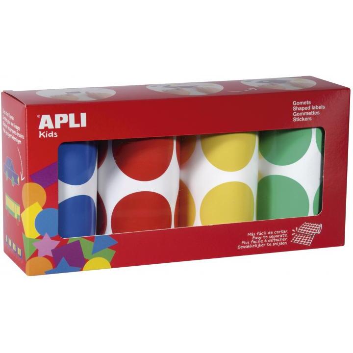 Gommette apli ronde 45mm coloris classiques assortis 4 rouleaux 1416 unites