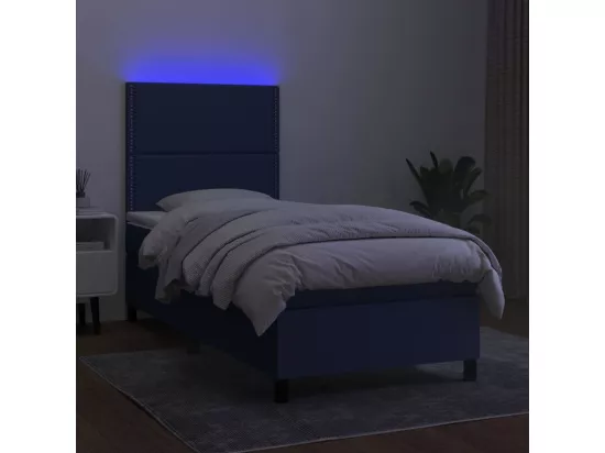 Sommier tapissier avec matelas et LED Bleu 90x190 cm Tissu