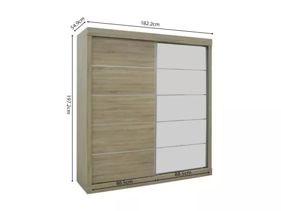 Garde Robe MILS, armoire 2 portes coulissantes avec miroir coloris chêne sonoma, idéal pour une chambre design