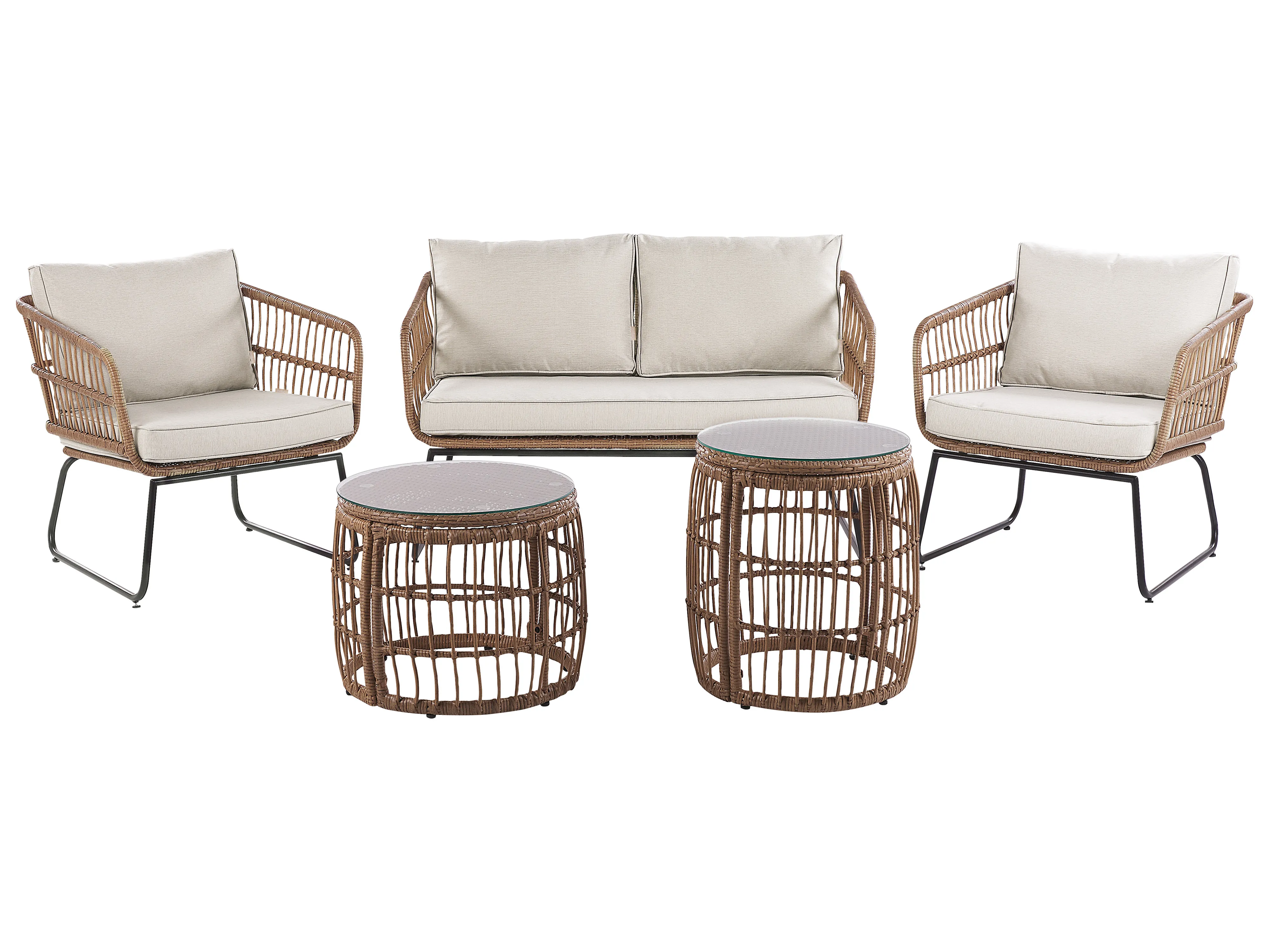 Loungeset met tafel 4-zits RAVELLO PE rotan Natuurlijk