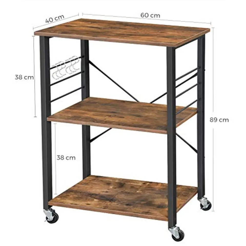 Furnihaus Keukentrolley - op wieltjes - 2 legplanken - vintage bruin - 60cm