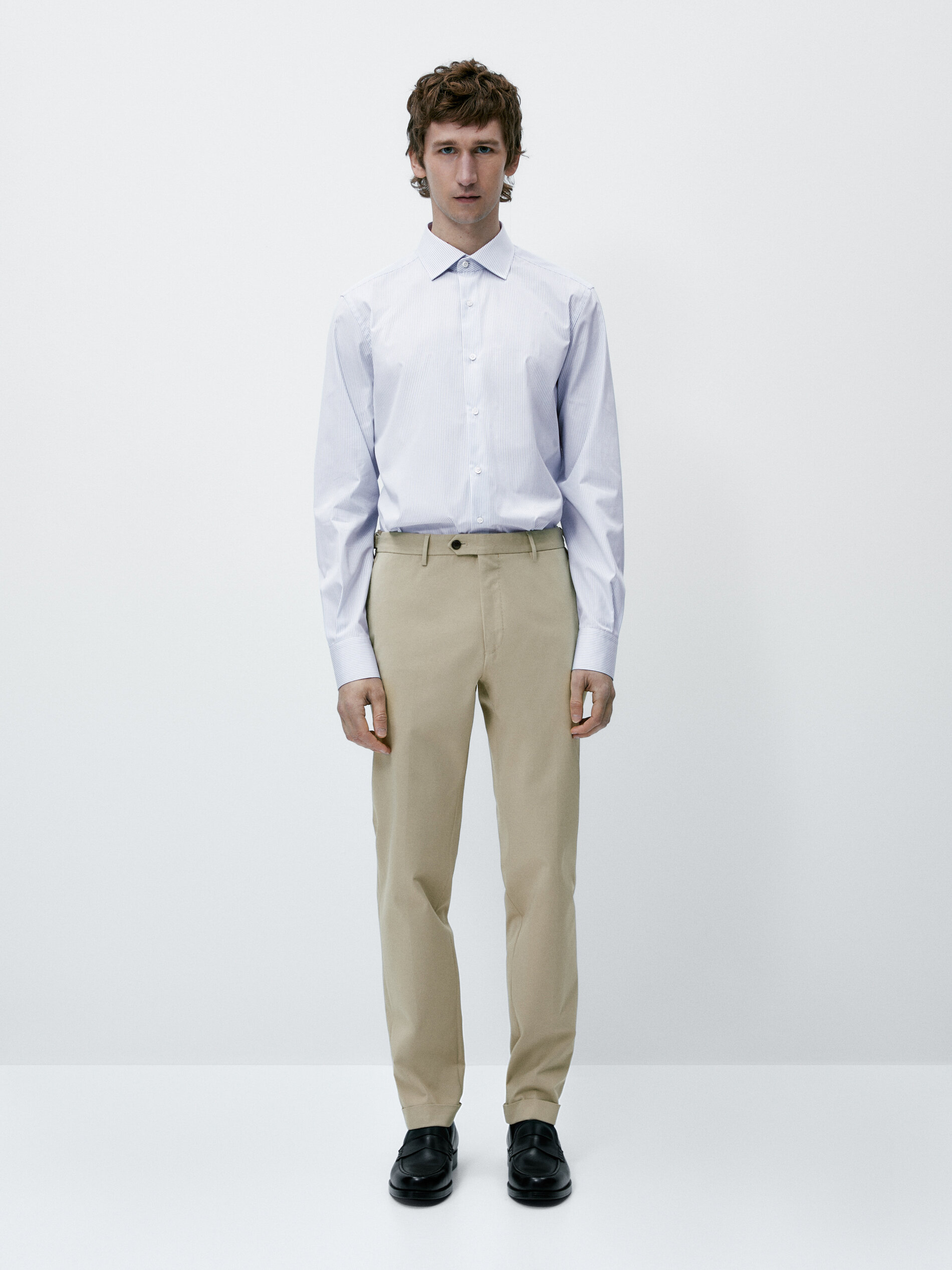 Camisa raias easy iron slim fit - CELESTE
