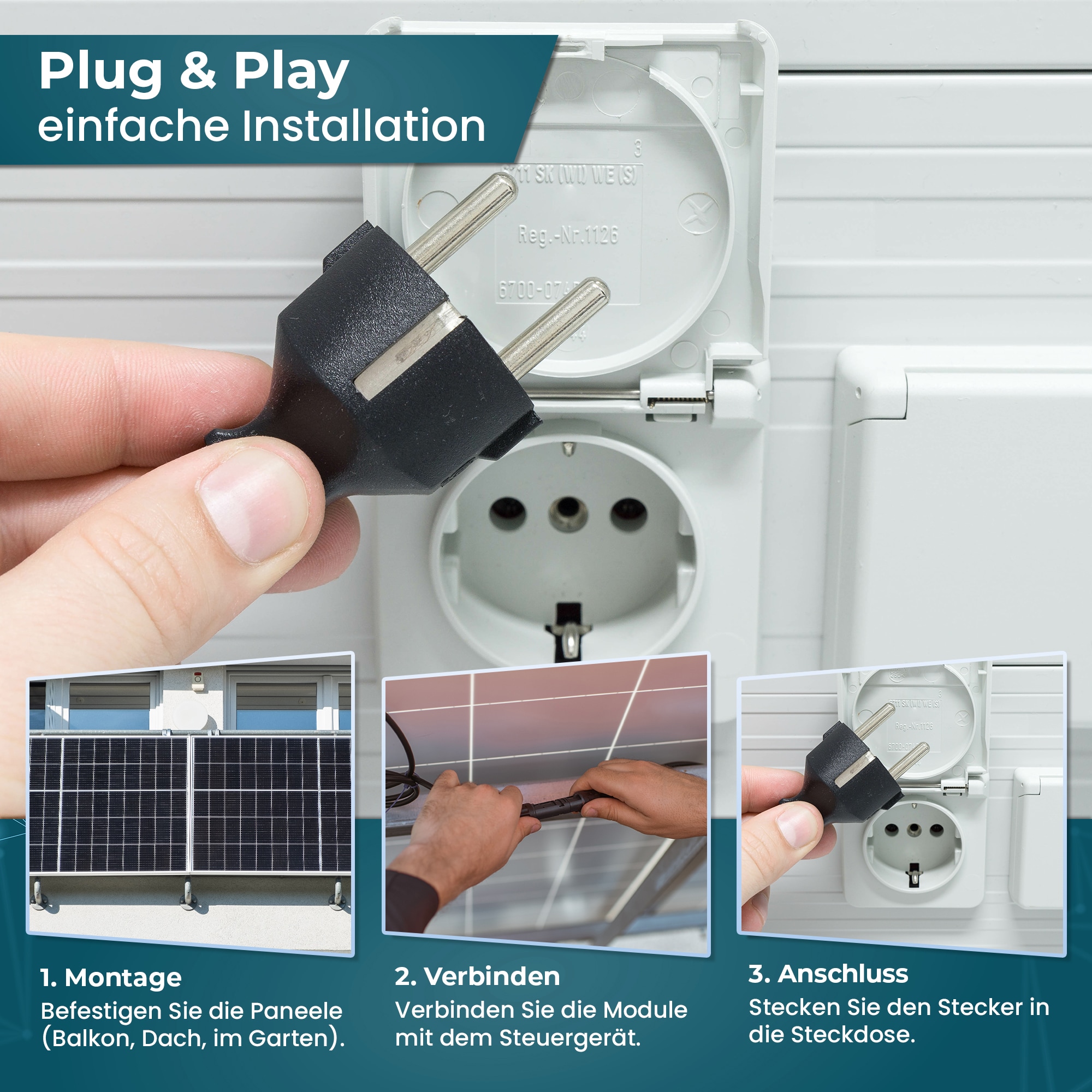 Balkonkraftwerk 830 W / 800 W Photovoltaik Solaranlage Steckerfertig WIFI Smarte Mini-PV Anlage 800 Watt, Schwarz