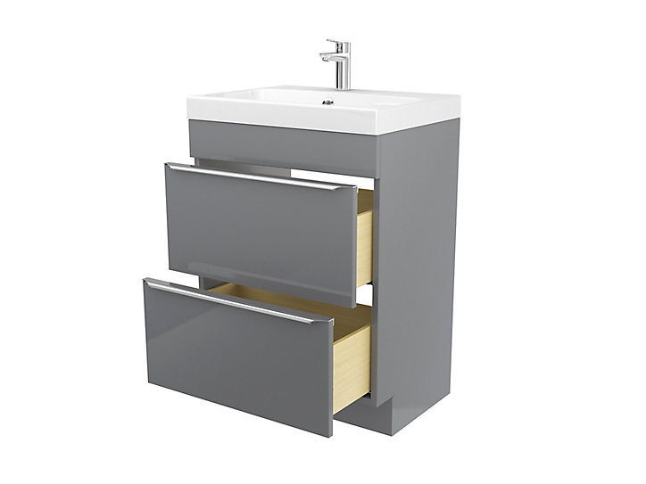 Meuble sous vasque à poser GoodHome Imandra gris 60 cm + plan vasque Mila