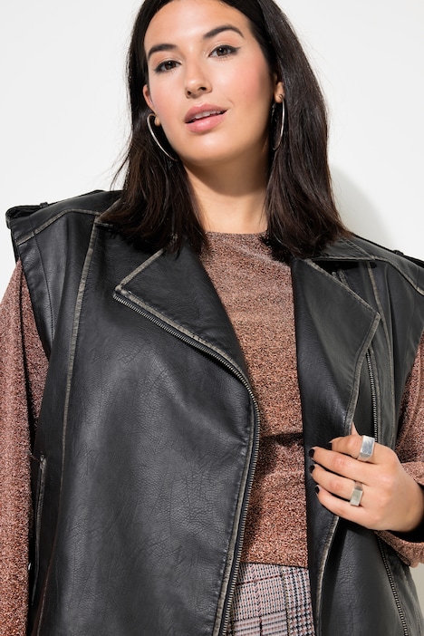 Weste, oversized, Bikerform, Lederoptik, Used-Look
