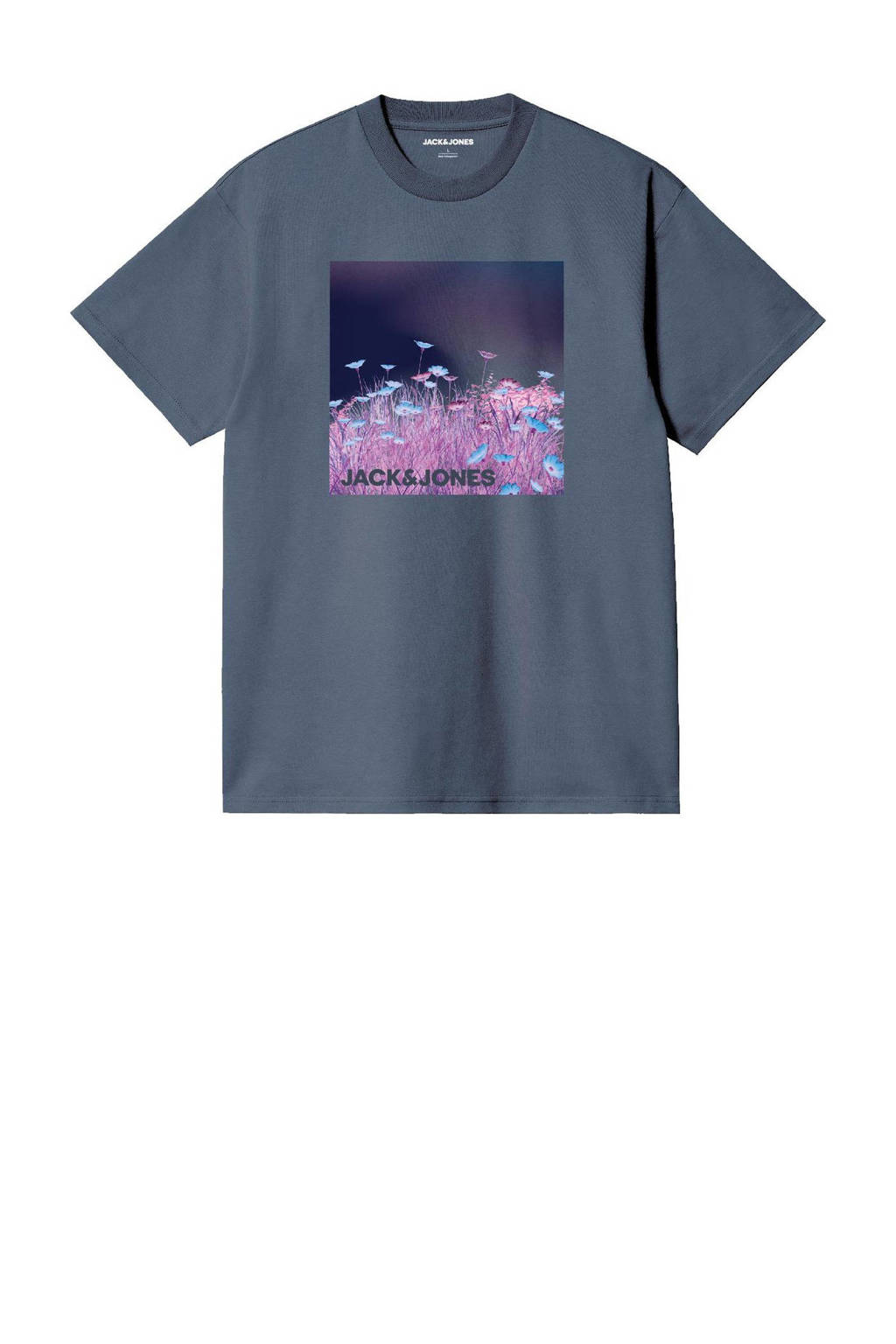 JACK & JONES T-shirt JCOSOLARIZED met printopdruk antraciet