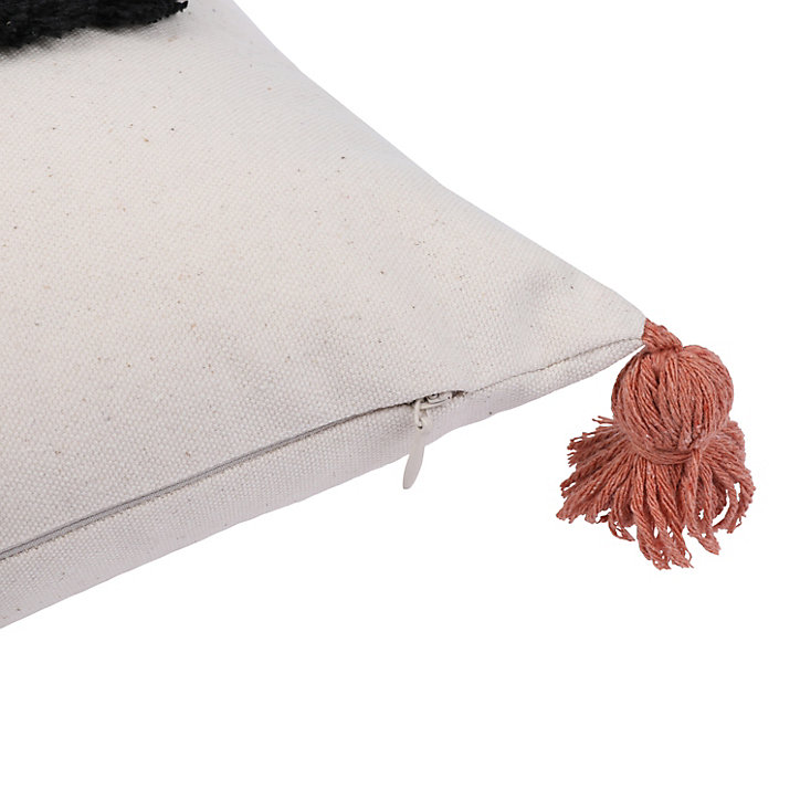 Coussin tufte pompoms GoodHome rose L.50 x l.30 cm