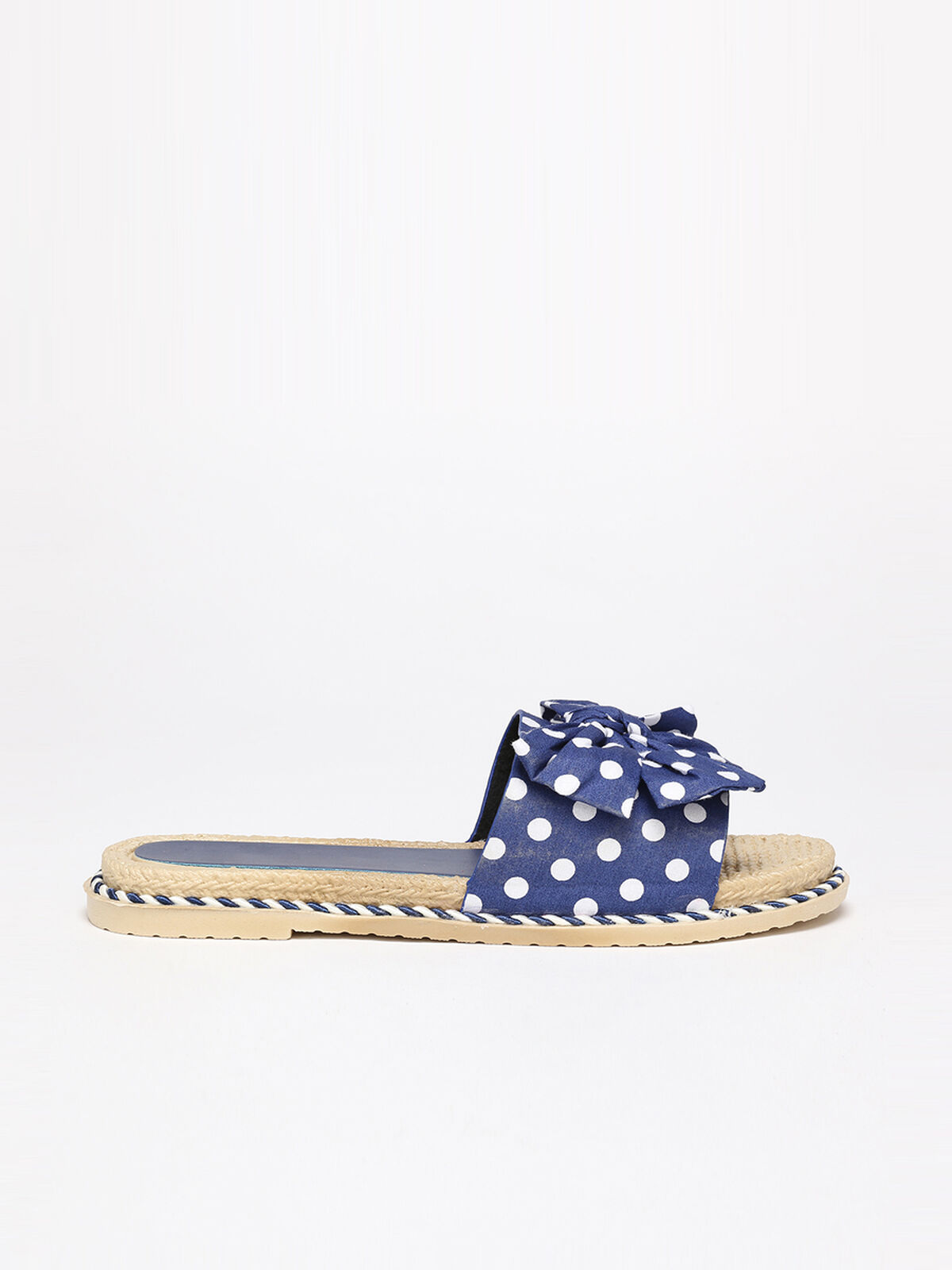 Mules en tissu à noeud et à pois- Bleu marine