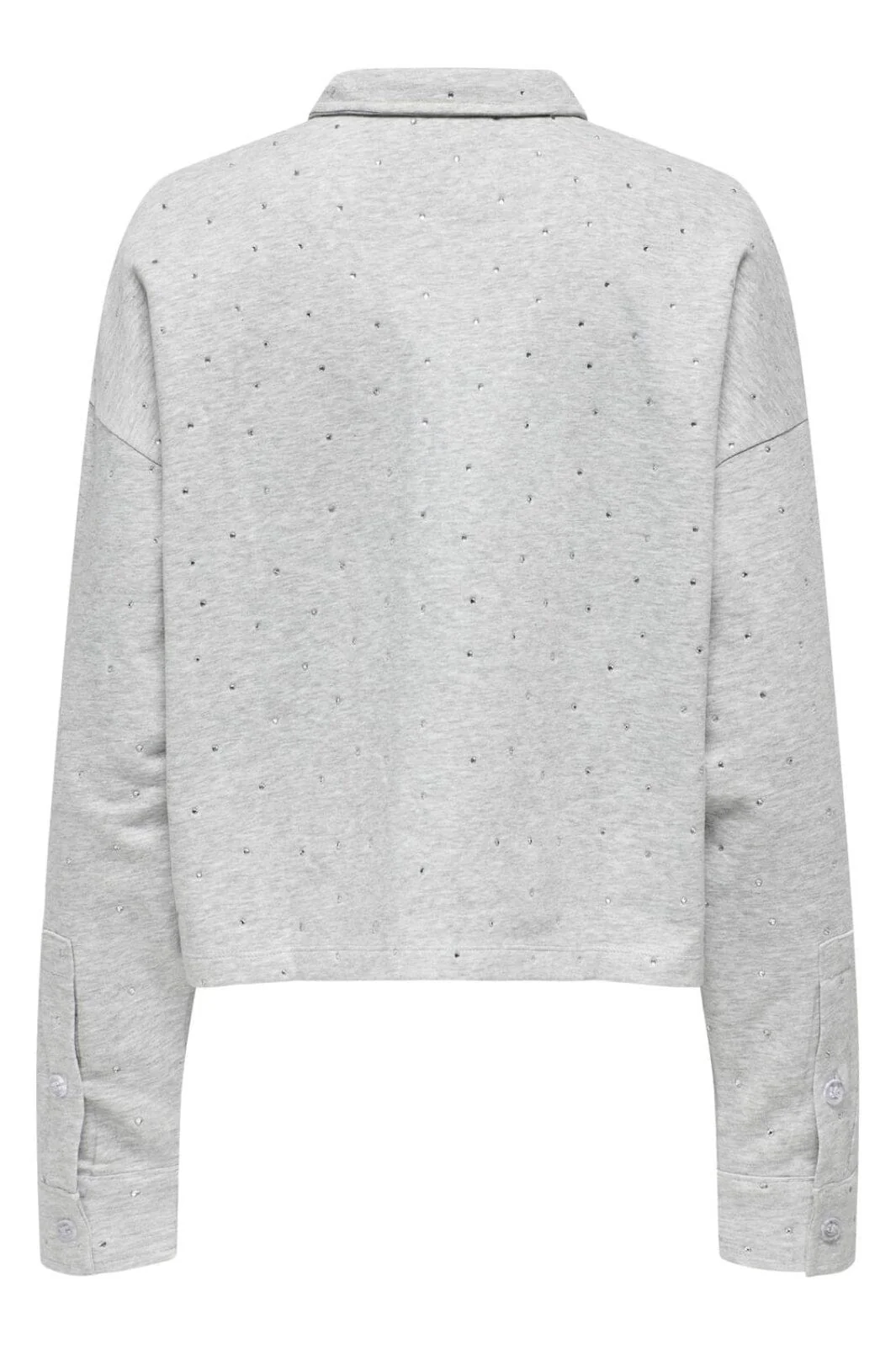 Only Onlzenna L/S Stone Polo Shirt Swt 15345894 4728636 light grey melange silver rhinestones