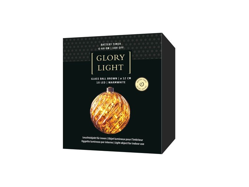 STT Glass ball brown, 12 cm Warmweiss LED Dekoration