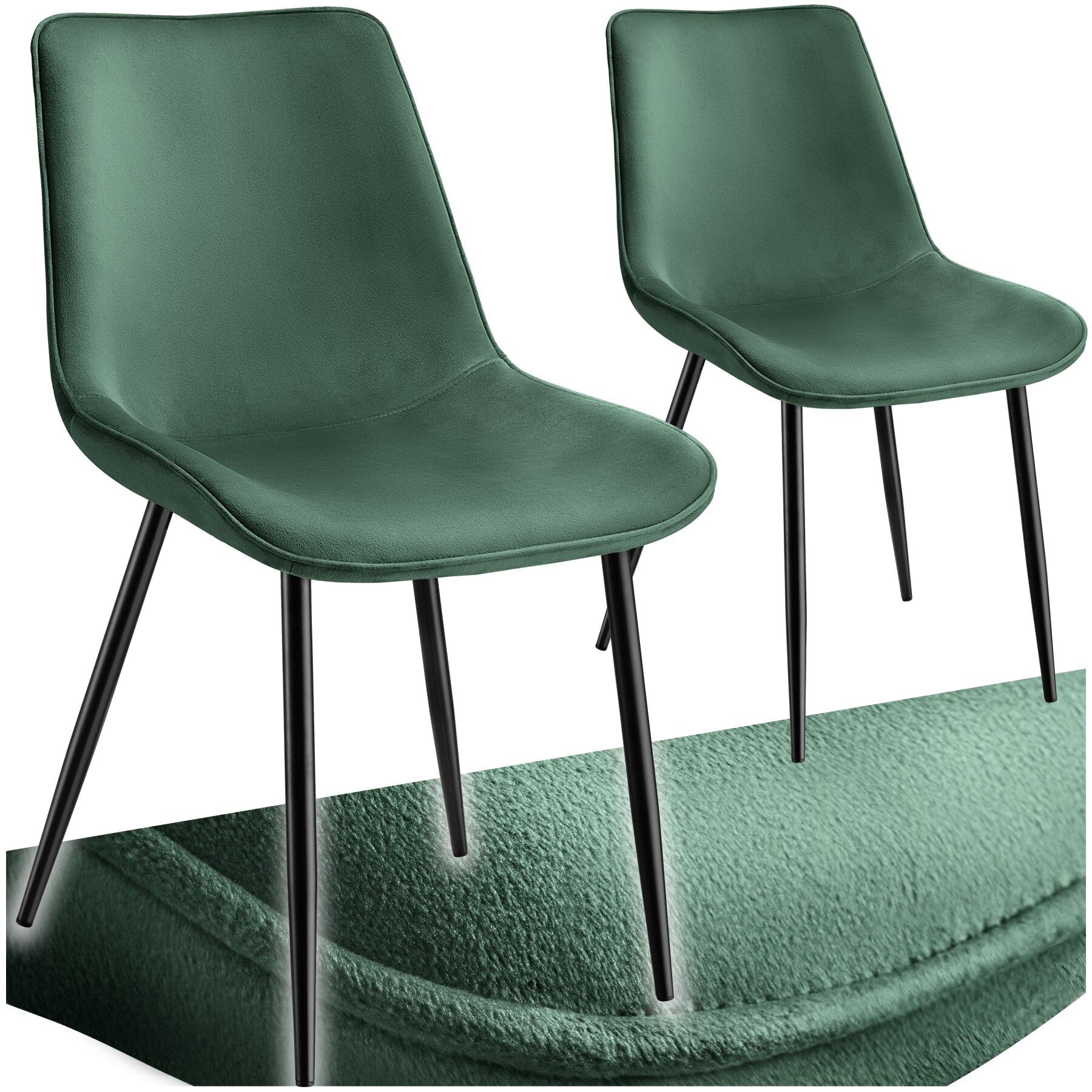 tectake® Set Stuhl, gepolstert, in Samtoptik, schwarze Stahlbeine, 48 x 59 x 82,5 cm