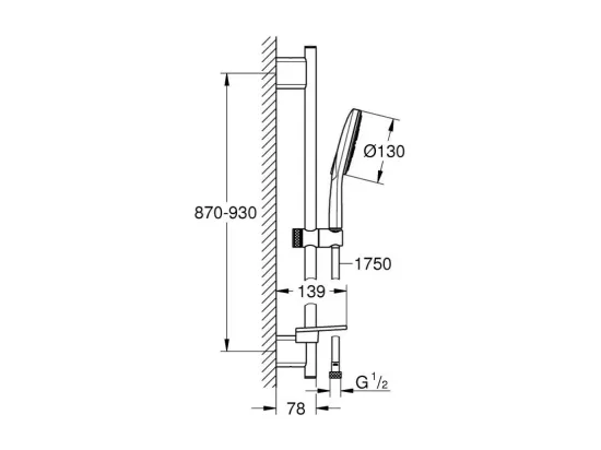 Pommeau de douche GROHE Rainshower Smartactive 130 3 jets avec barre
