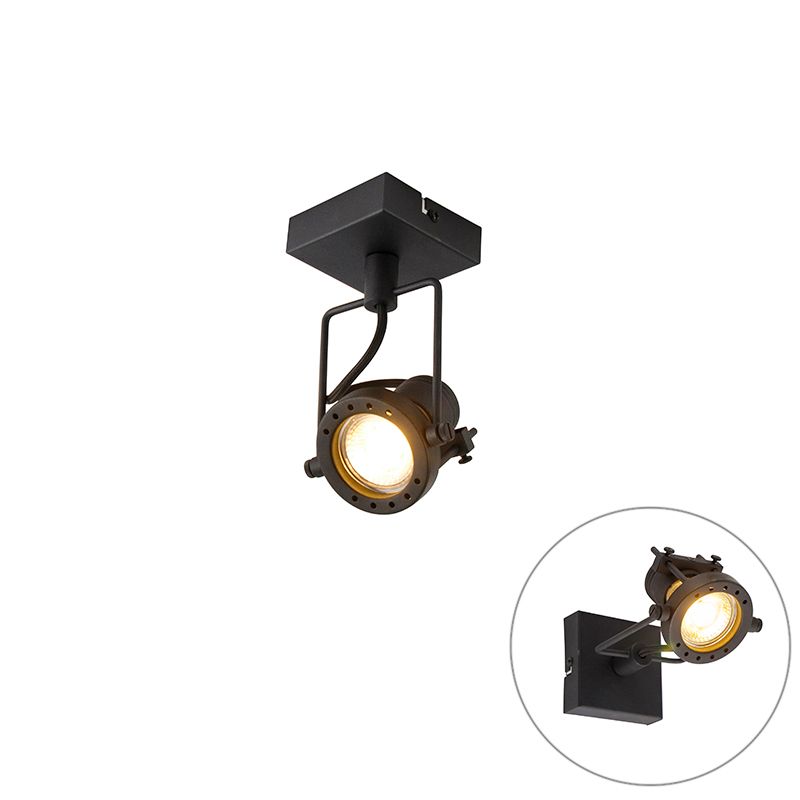 Industriële plafondspot zwart draai- en kantelbaar GU10 50mm - Suplux