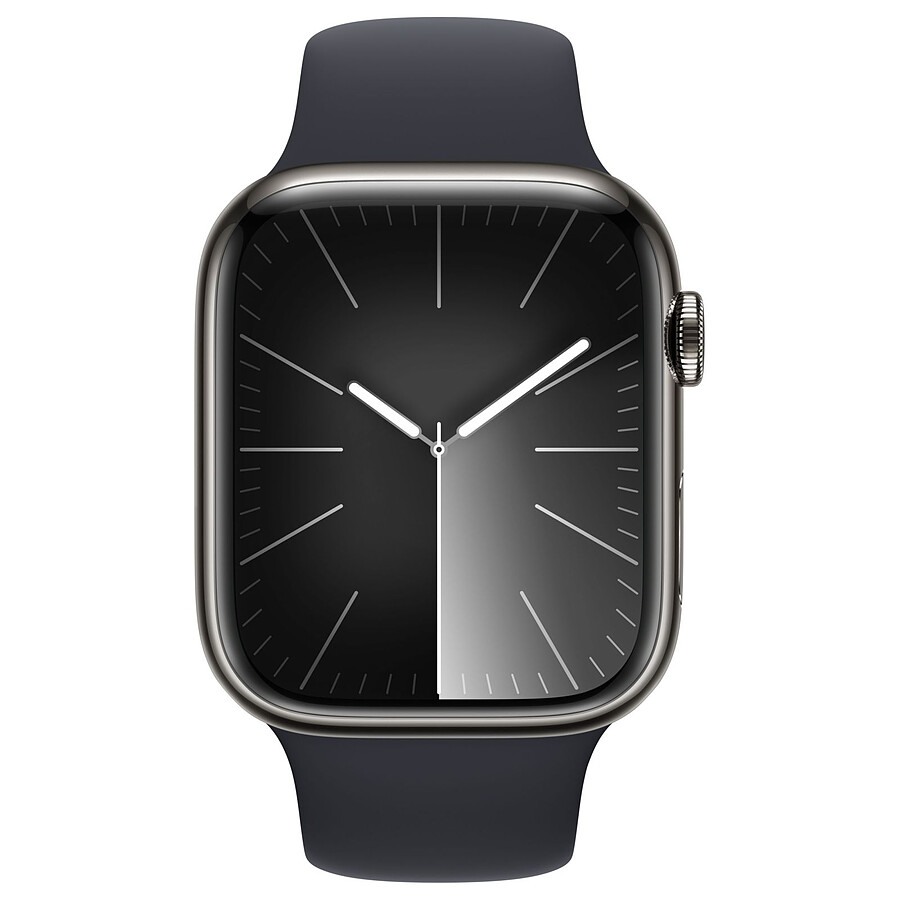 Apple Watch Series 9 GPS + Cellular - Acier Inoxydable Graphite - Bracelet Sport Band Minuit - 41 mm - Taille S/M