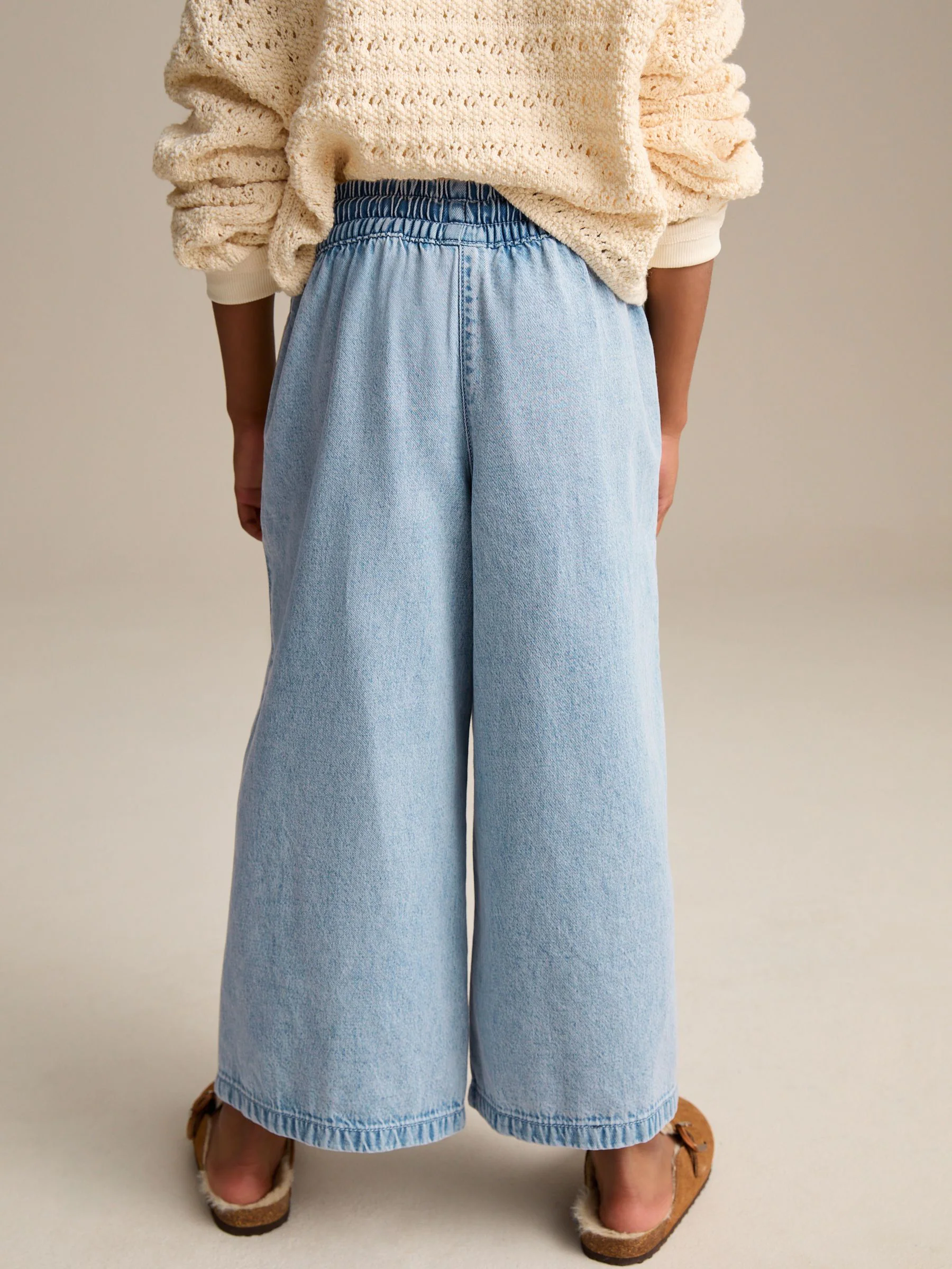 Middenblauw denim - Jeans met elastische taille en wijde pijpen (3-16jr)