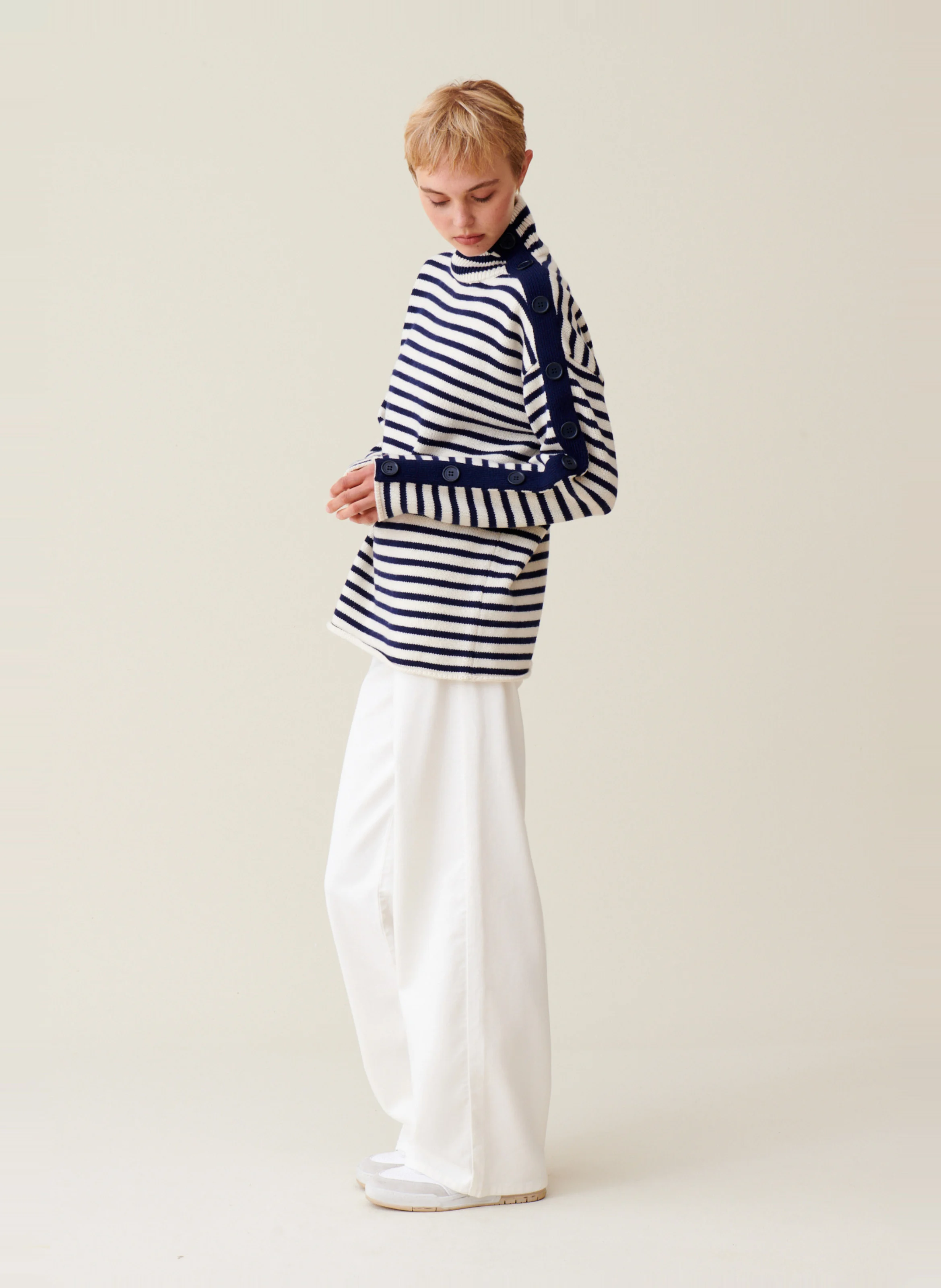 Pull marinière col montant boutonné | Multicolore