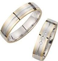Trouwringen geel en witgoud met Diamanten breedte 5 mm