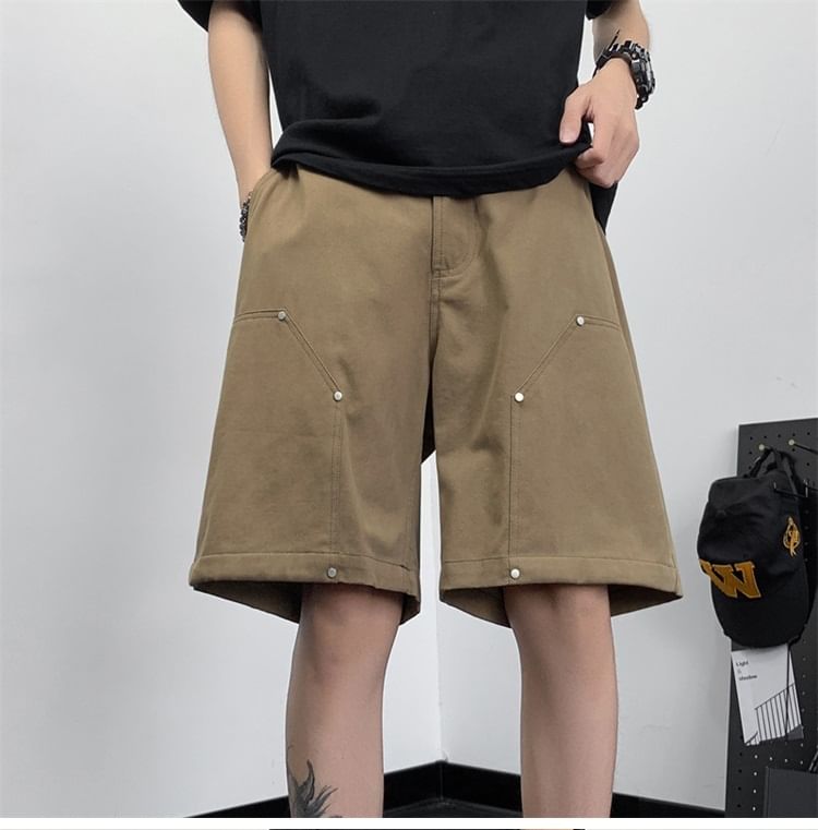Mimiyox - Mid Rise Effen Cargo Shorts met Studs