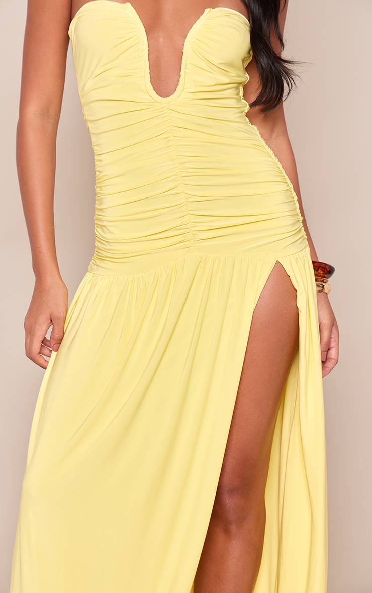 Citron Robe Longue Maxi Plongeante À Drapés Bandeau Double Couche En Jersey Fluide