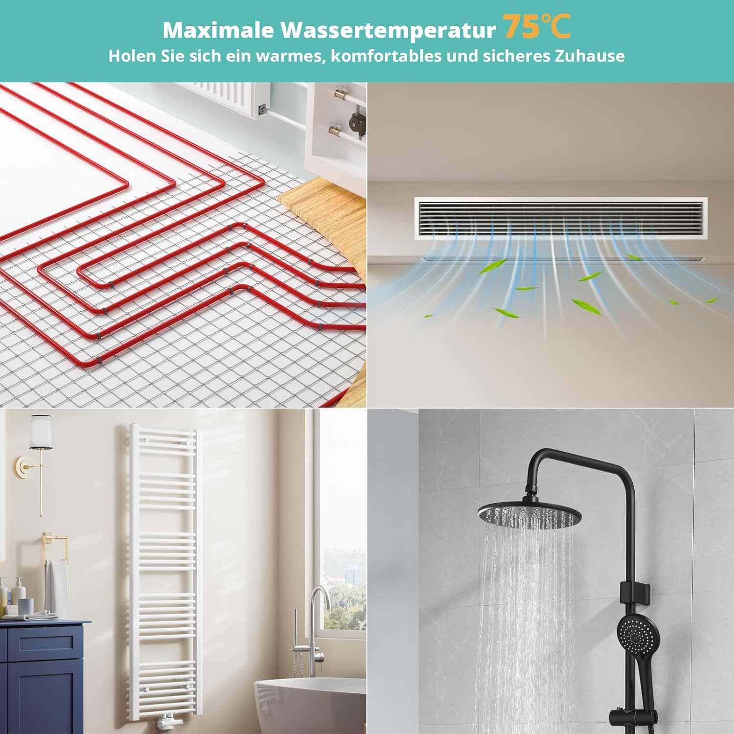 SMETA 10kW Monoblock Wärmepumpe - Luft Wärmepumpe Wasser, 3-in-1 Heizen Kühlen 75°C Warmwasser, R290, Intelligente Abtauung Frostschutz, Doppelventilatoren, WiFi, A+++, Einphasig & Förderfähig