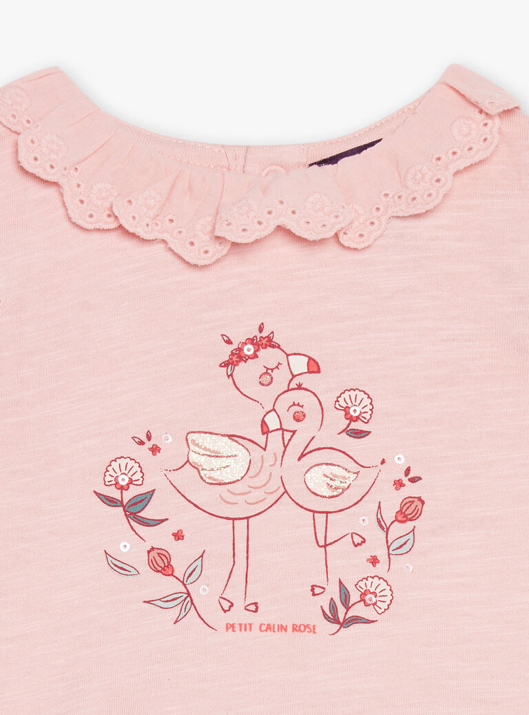 T-shirt blush à motif flamants rose