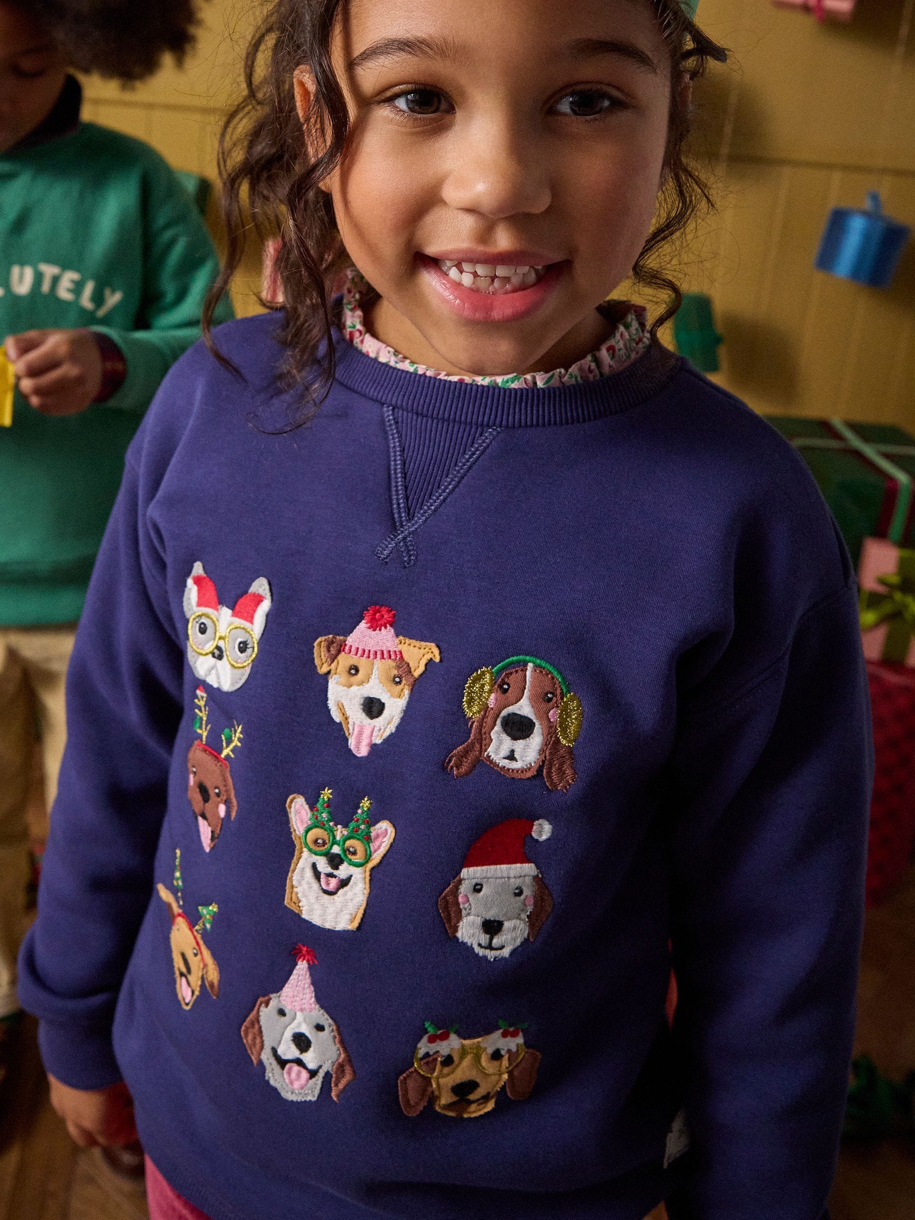Donkerblauw - Joules Mackenzie sweatshirt voor kinderen met voering van imitatiebont