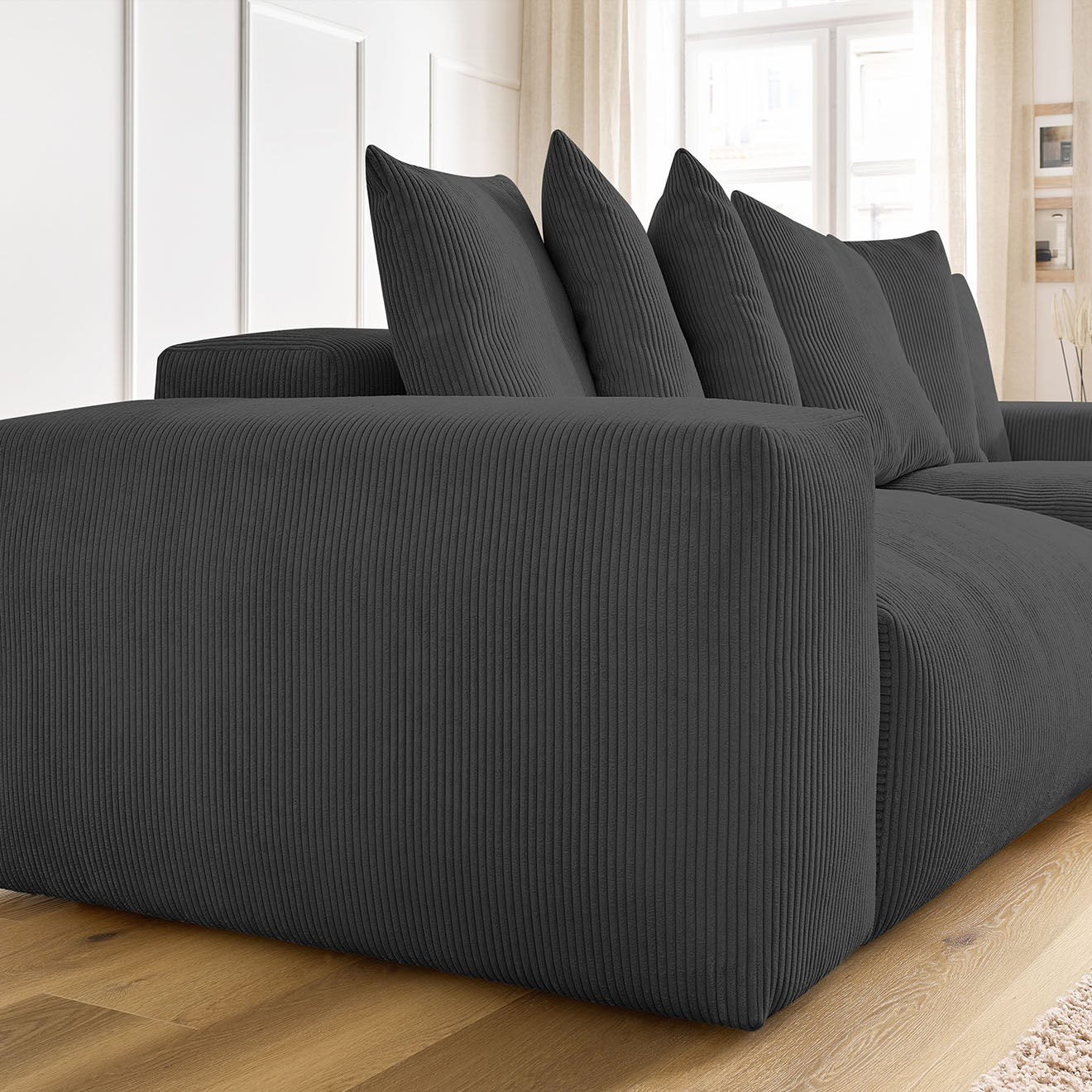 Bobochic Canapé d'angle réversible ultra moelleux voltaire velours côtelé gris foncé - 310x174x75 cm