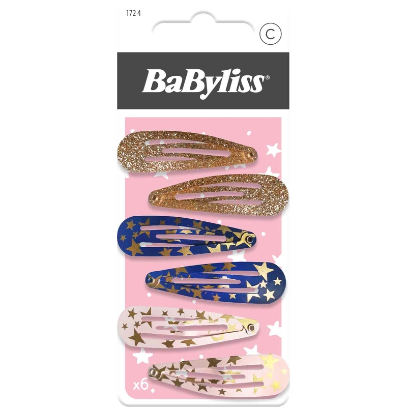 BaByliss KIDS Glitter & Stars Hair Clips (1724) 6 Pieces